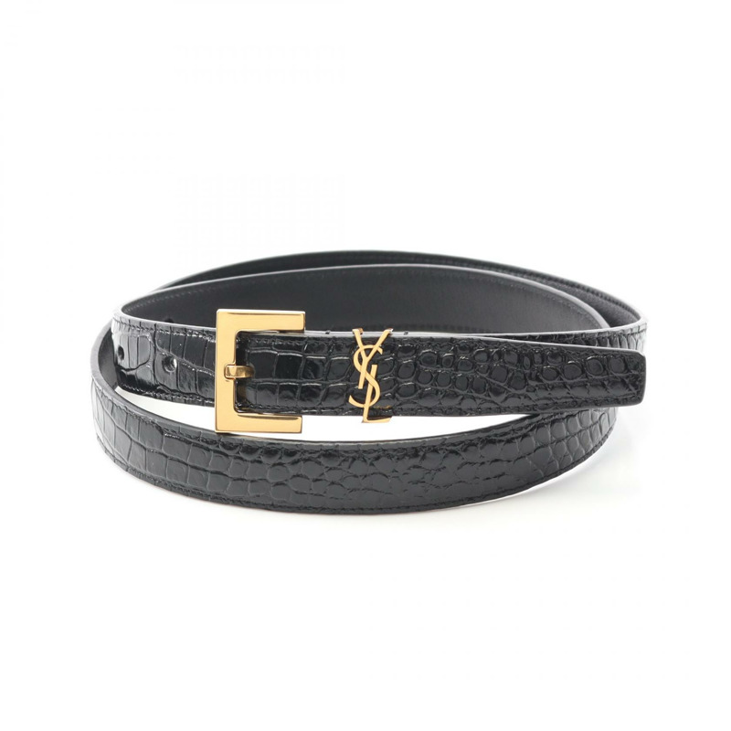 SAINT LAURENT PARIS CASSANDRE Monogram 窄腰帶 554465DND0J100080 皮革 黑色 全新 女士-0