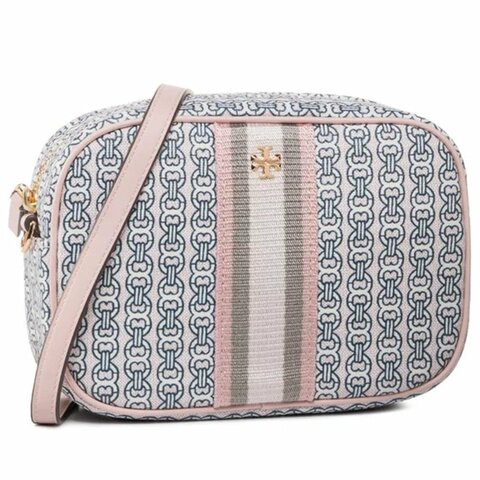 【TORY BURCH】印花尼龍斜背包-粉紅色