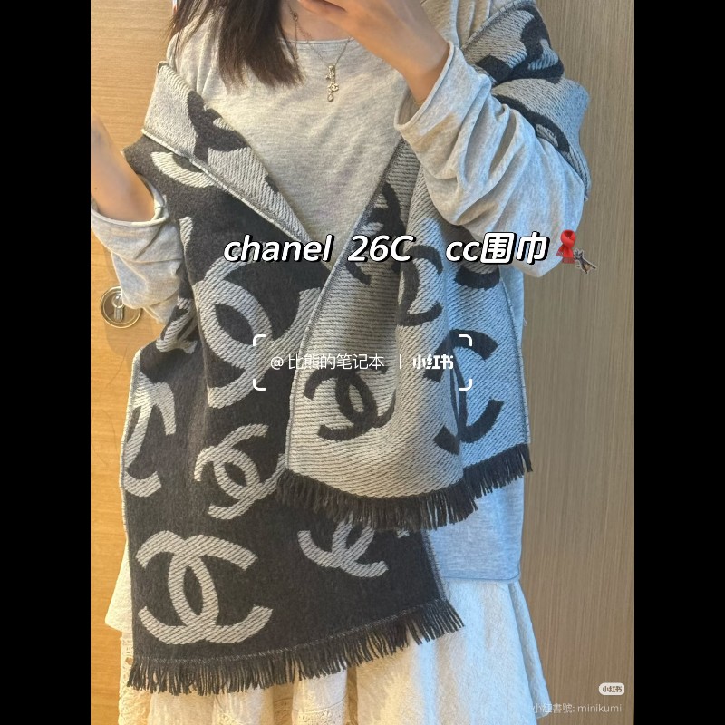 香奈兒26C 羊毛滿版雙C圍巾 （本季爆款要快收）-0