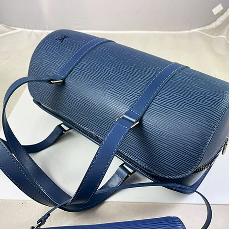 *奢華大道國際精品＊【L3286】 LV藍色EPI牛皮SOUFFLOT子母圓桶包 M52225-2