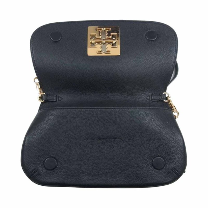 【TORY BURCH】素面翻蓋皮革造型斜背包-黑色-1