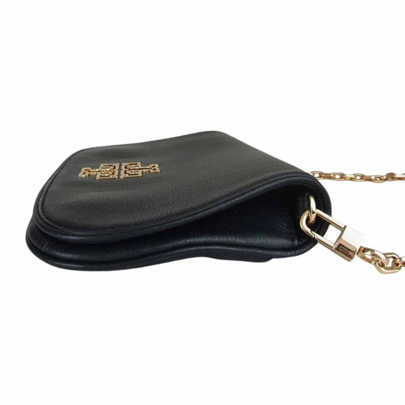 【TORY BURCH】素面翻蓋皮革造型斜背包-黑色-3