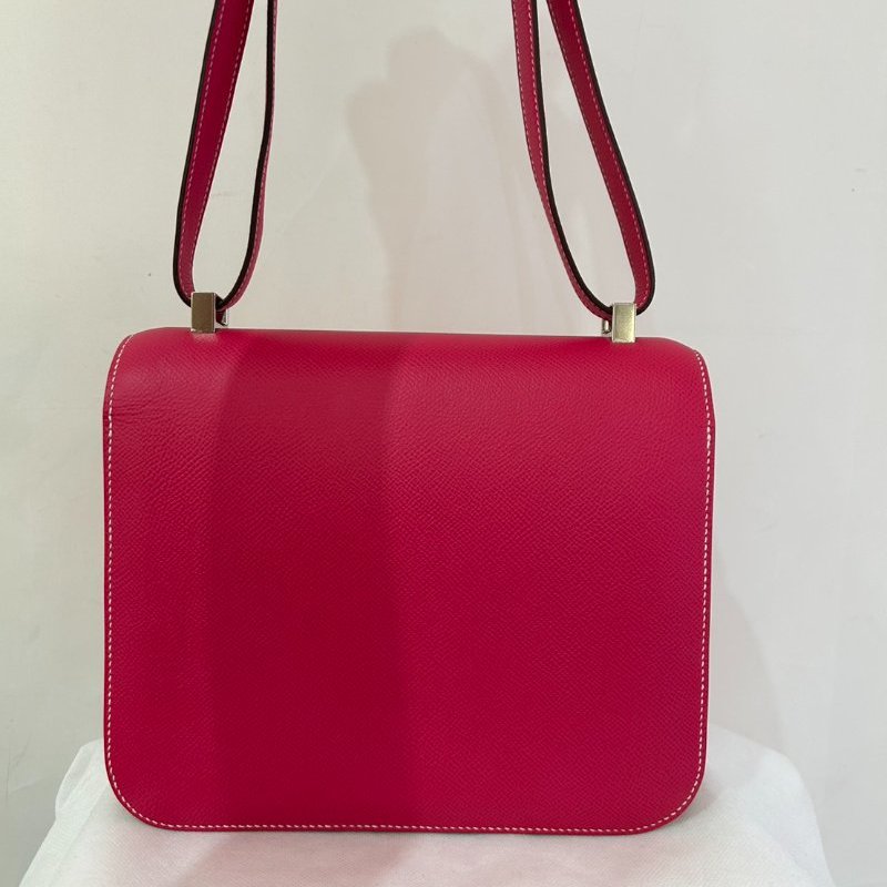 HERMES桃紅牛皮銀釦Constance 24-3