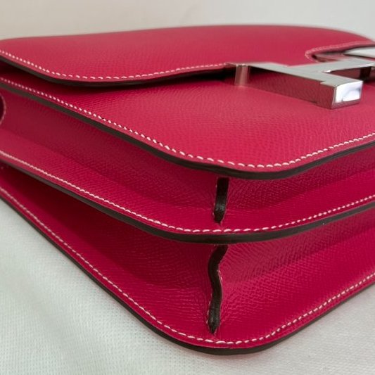 HERMES桃紅牛皮銀釦Constance 24-4