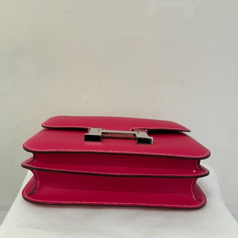 HERMES桃紅牛皮銀釦Constance 24-6