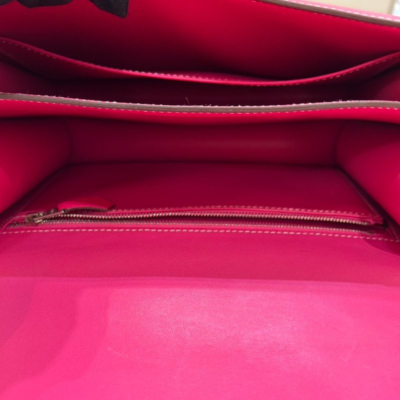 HERMES桃紅牛皮銀釦Constance 24-7