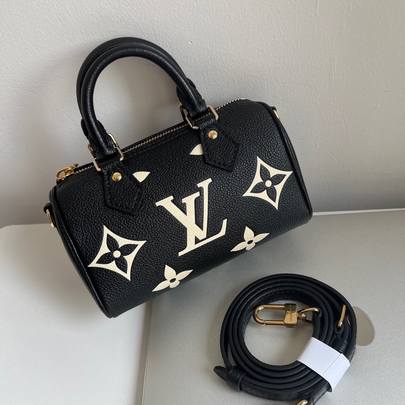 LV speedy nano 黑白牛皮手提斜背包 晶片款-1