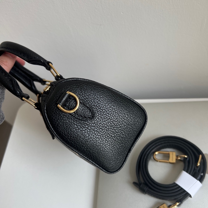 LV speedy nano 黑白牛皮手提斜背包 晶片款-2