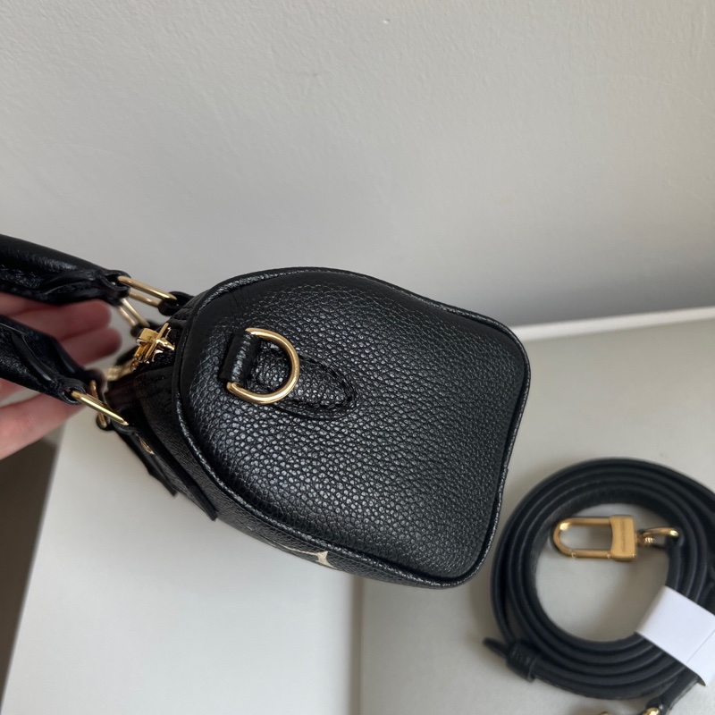 LV speedy nano 黑白牛皮手提斜背包 晶片款-3