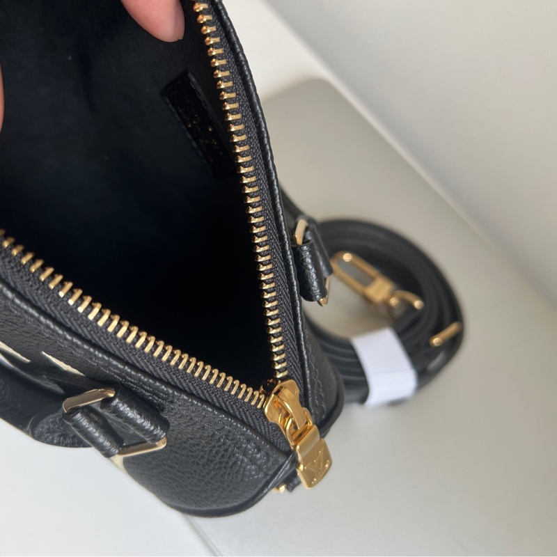 LV speedy nano 黑白牛皮手提斜背包 晶片款-13