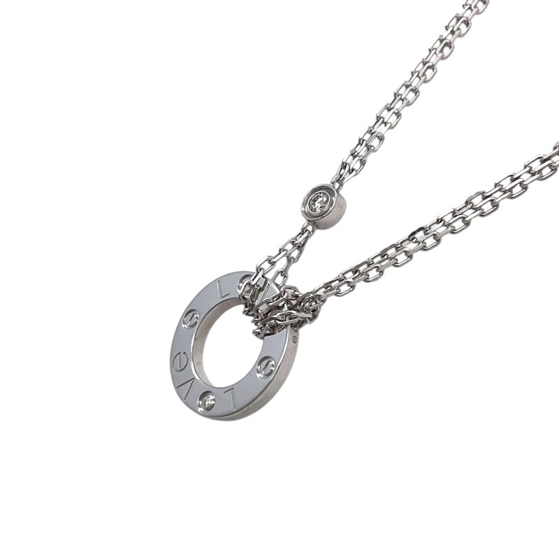 Cartier 卡地亞 LOVE 18K 白金 鑽石 雙鍊 圓形墜飾 項鏈-2