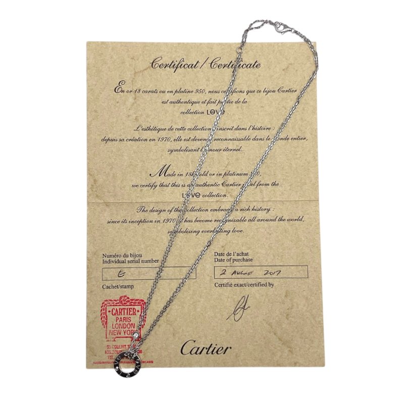 Cartier 卡地亞 LOVE 18K 白金 鑽石 雙鍊 圓形墜飾 項鏈-7