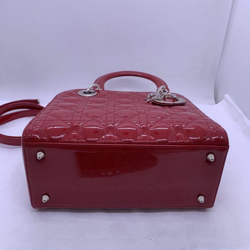 二手Dior 迪奧戴妃包 紅色漆皮 銀扣-2