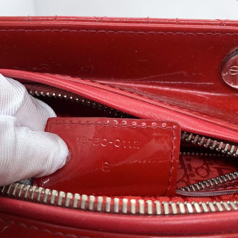 二手Dior 迪奧戴妃包 紅色漆皮 銀扣-5