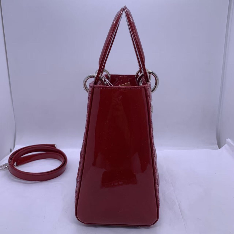 二手Dior 迪奧戴妃包 紅色漆皮 銀扣-8