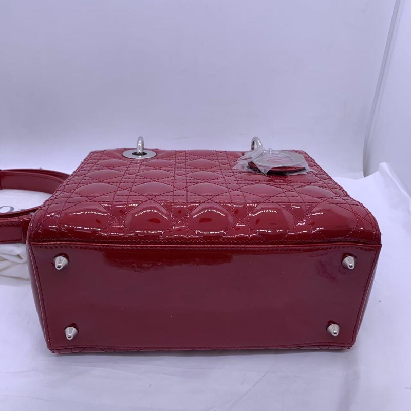 二手Dior 迪奧戴妃包 紅色漆皮 銀扣-2