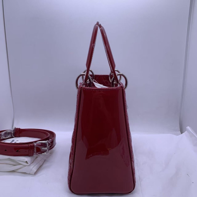 二手Dior 迪奧戴妃包 紅色漆皮 銀扣-3