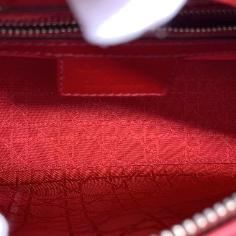 二手Dior 迪奧戴妃包 紅色漆皮 銀扣-5