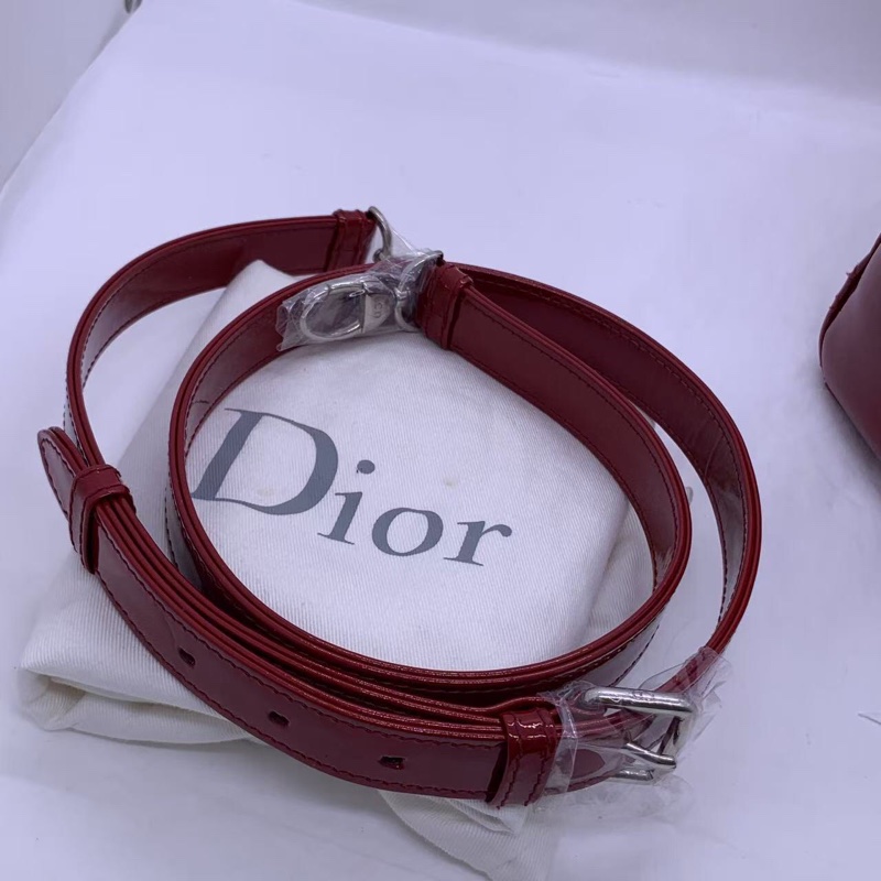 二手Dior 迪奧戴妃包 紅色漆皮 銀扣-6