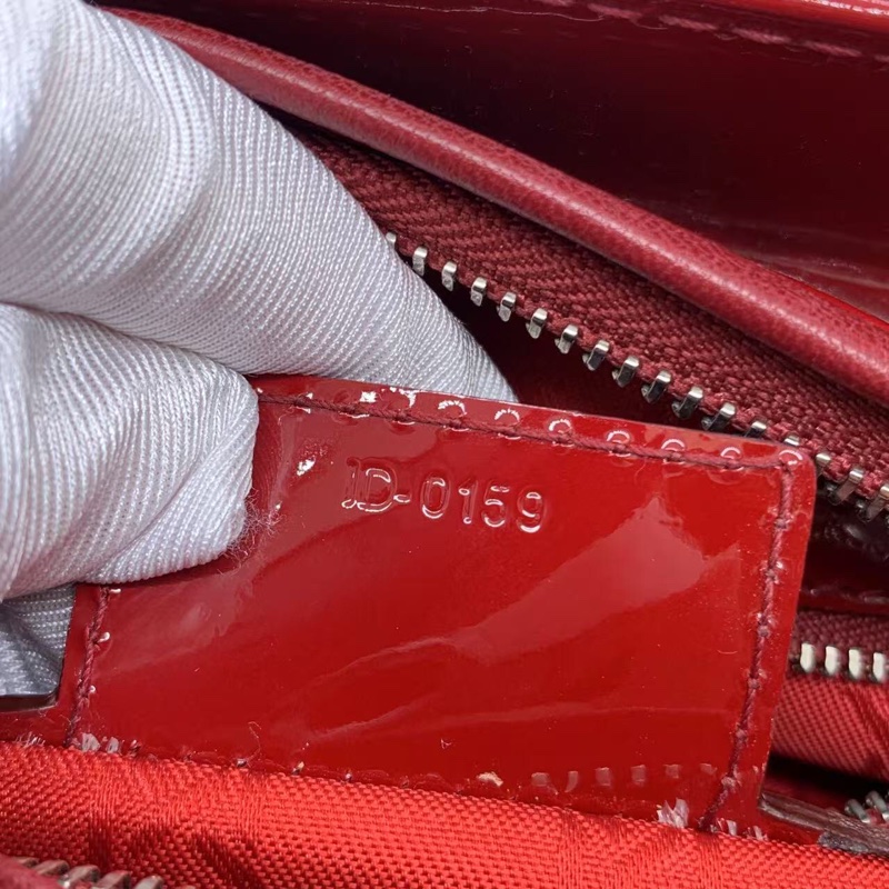 二手Dior 迪奧戴妃包 紅色漆皮 銀扣-7