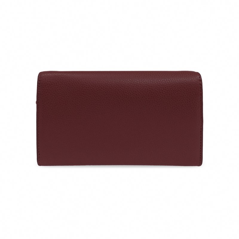 【TORY BURCH】素面皮革翻蓋斜背鍊包-酒紅色-1