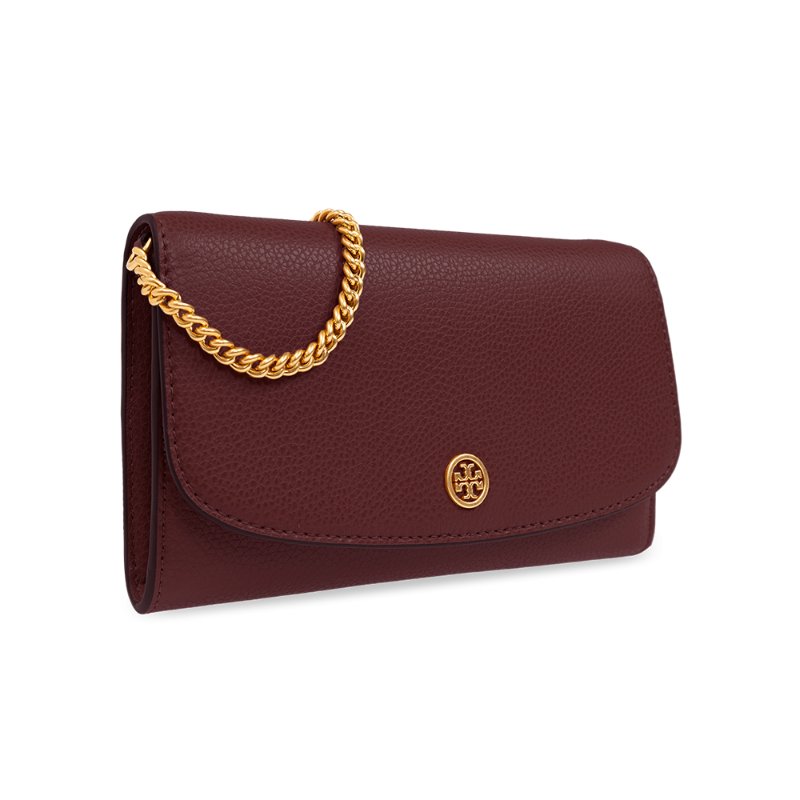 【TORY BURCH】素面皮革翻蓋斜背鍊包-酒紅色-2