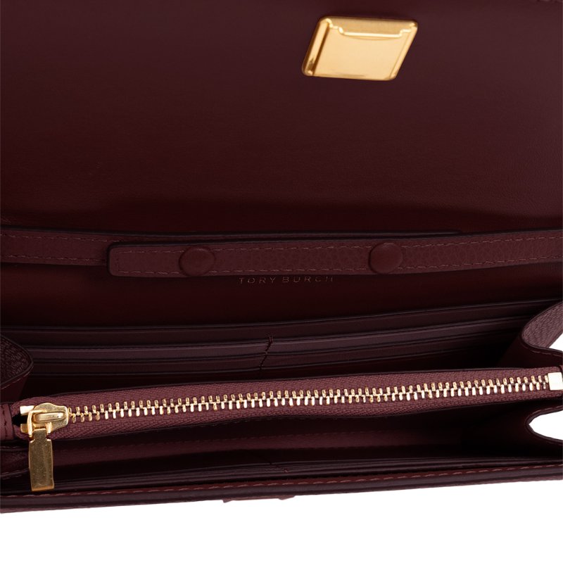 【TORY BURCH】素面皮革翻蓋斜背鍊包-酒紅色-3