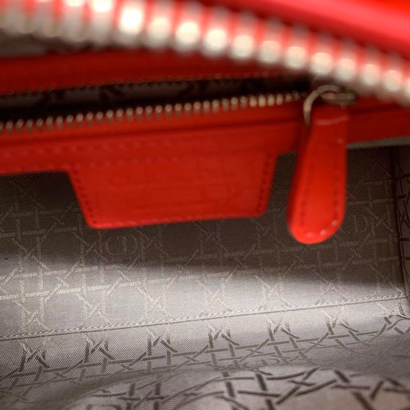 二手Dior 迪奧戴妃包 紅色漆皮 銀扣-6