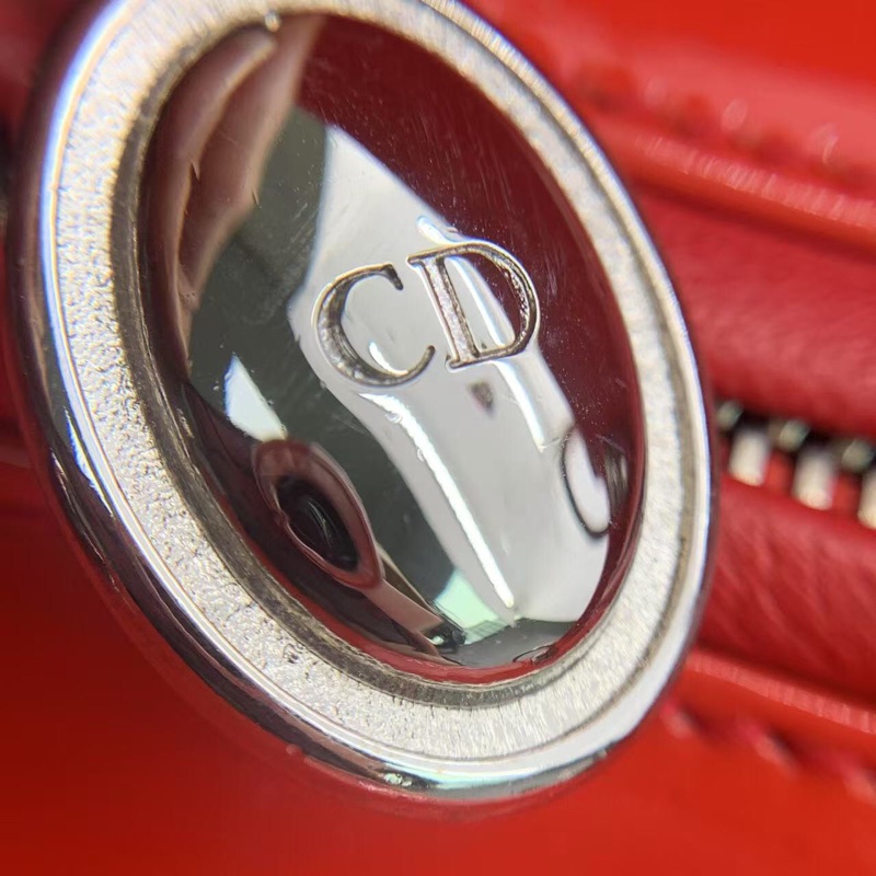 二手Dior 迪奧戴妃包 紅色漆皮 銀扣-11