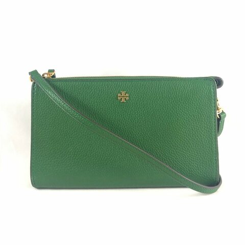 【TORY BURCH】素面皮革斜背包-綠色