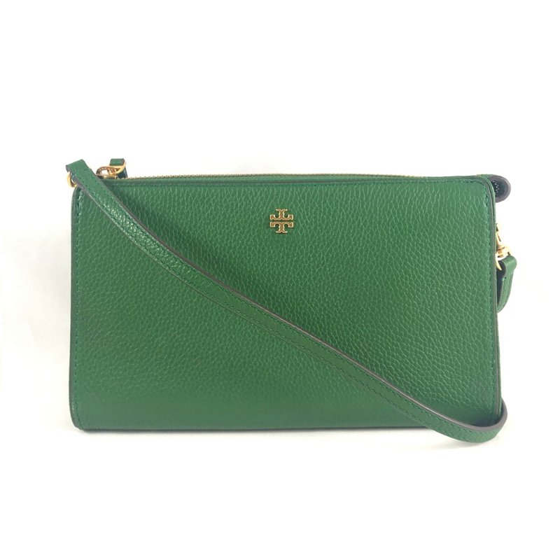 【TORY BURCH】素面皮革斜背包-綠色-4