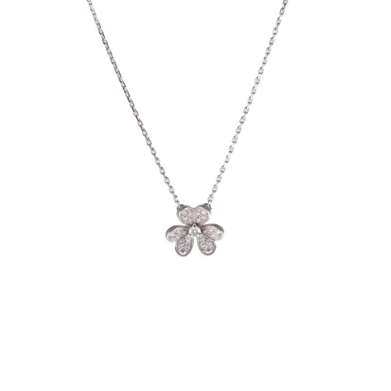 Van Cleef & Arpels Frivole花朵項鏈迷你滿鑽18K白金/鑽石項鏈白金鑽石/18K項鍊-0