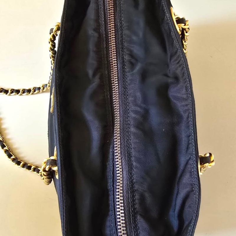 【LA LUNE】絕版古董包 稀有Prada藍黑色降落傘鏈子側背包 單肩包 托特包 中古-7