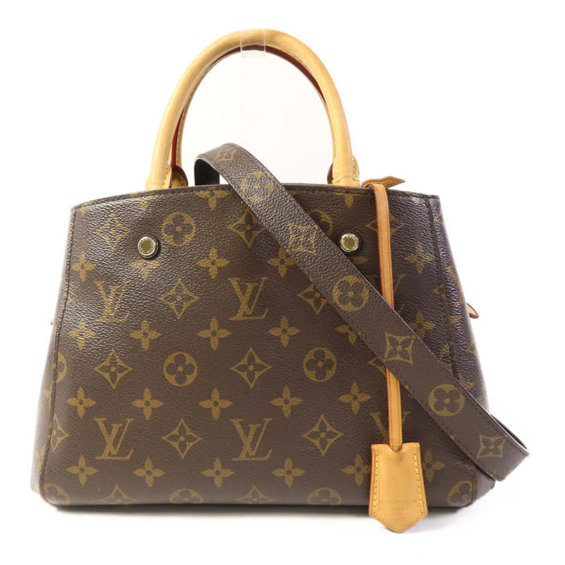 LOUIS VUITTON Monogram Montaigne BB金扣手挽肩背兩用袋棕色-0