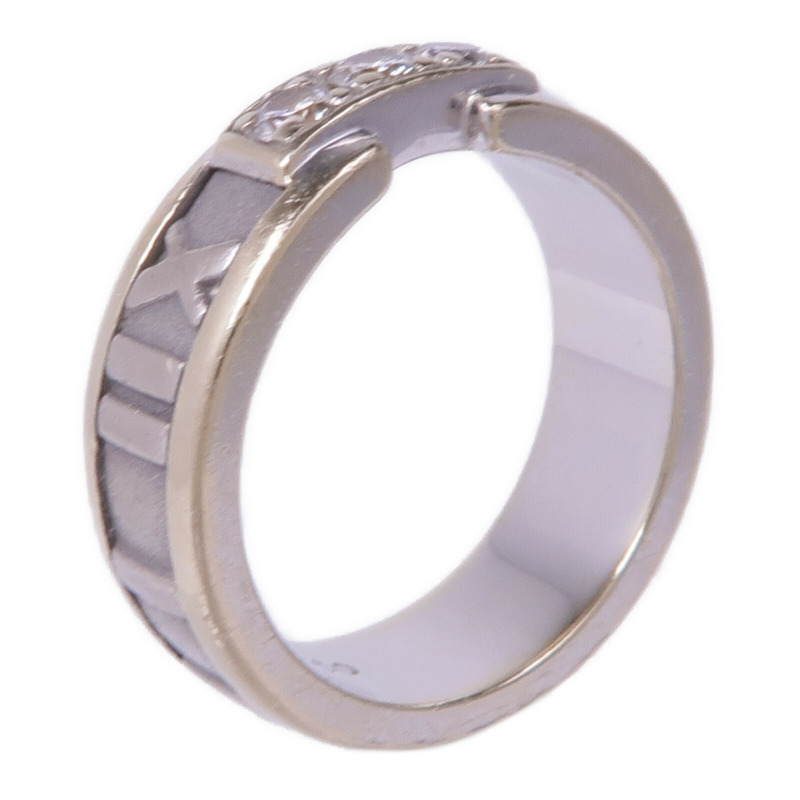 TIFFANY＆CO 18K白金Vintage Atlas Ring With Diamonds鑽石戒指US#4-0