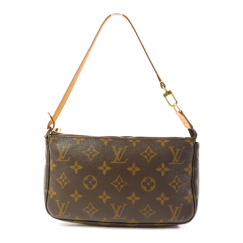 LOUIS VUITTON Monogram Pochette Accessoires金扣手挽袋棕色-1