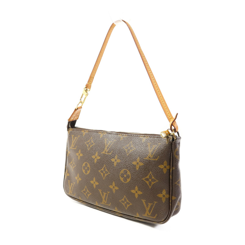 LOUIS VUITTON Monogram Pochette Accessoires金扣手挽袋棕色-2
