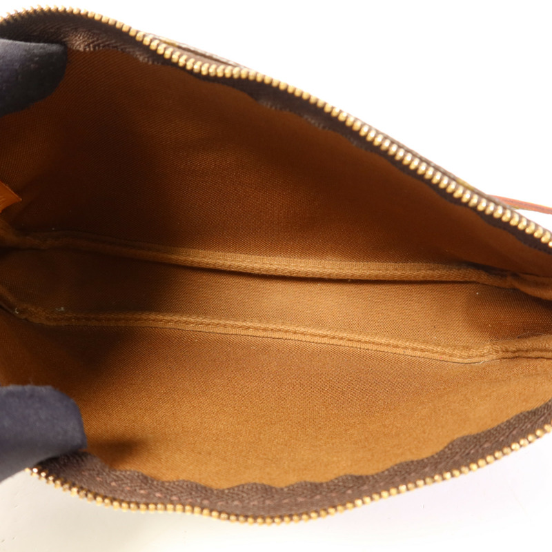 LOUIS VUITTON Monogram Pochette Accessoires金扣手挽袋棕色-5