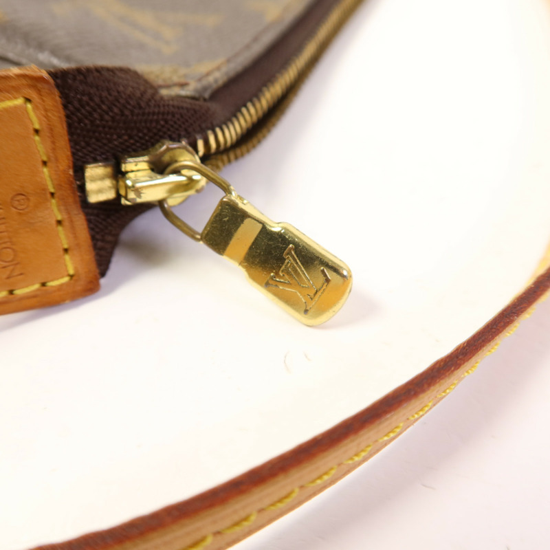 LOUIS VUITTON Monogram Pochette Accessoires金扣手挽袋棕色-10
