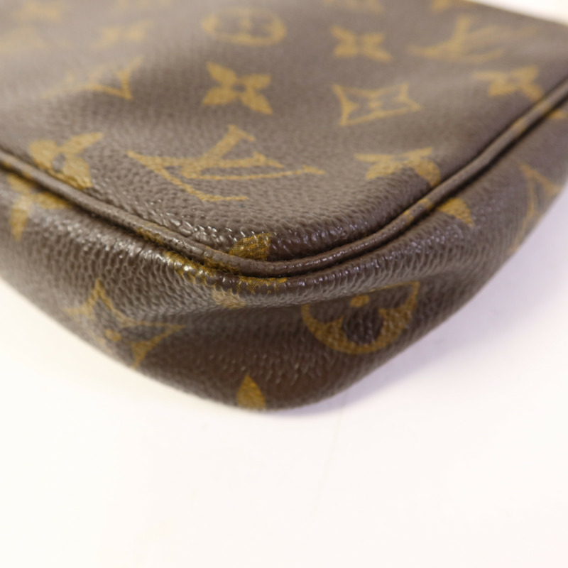 LOUIS VUITTON Monogram Pochette Accessoires金扣手挽袋棕色-13