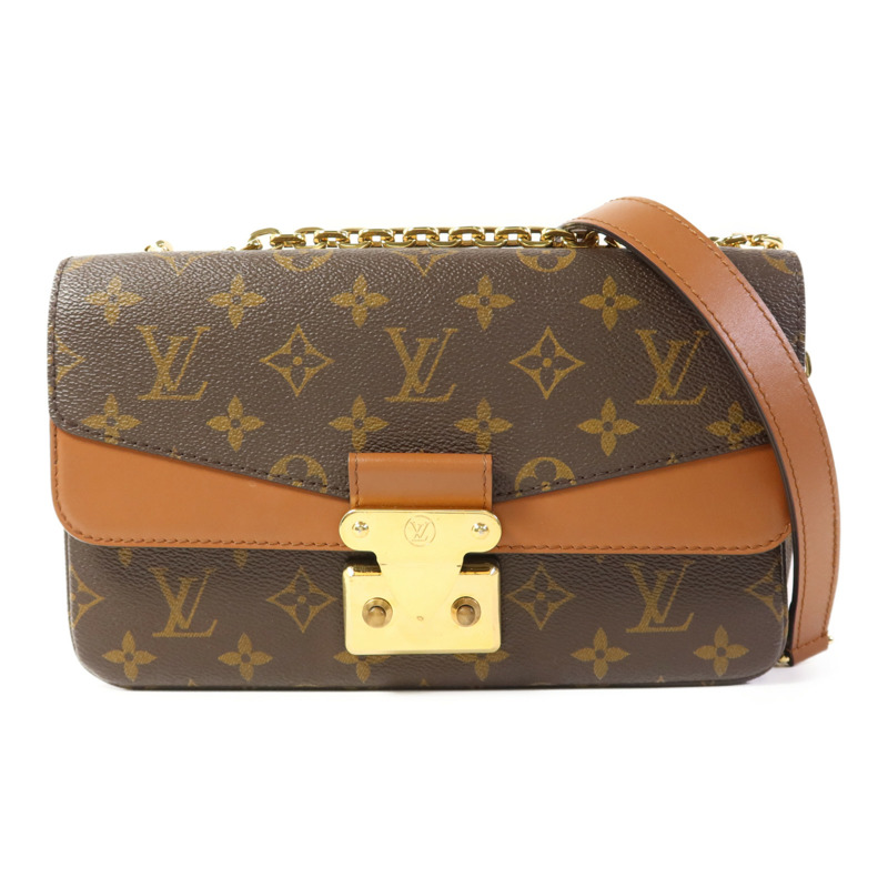LOUIS VUITTON Monogram Marceau金扣鏈帶肩背袋棕色-0