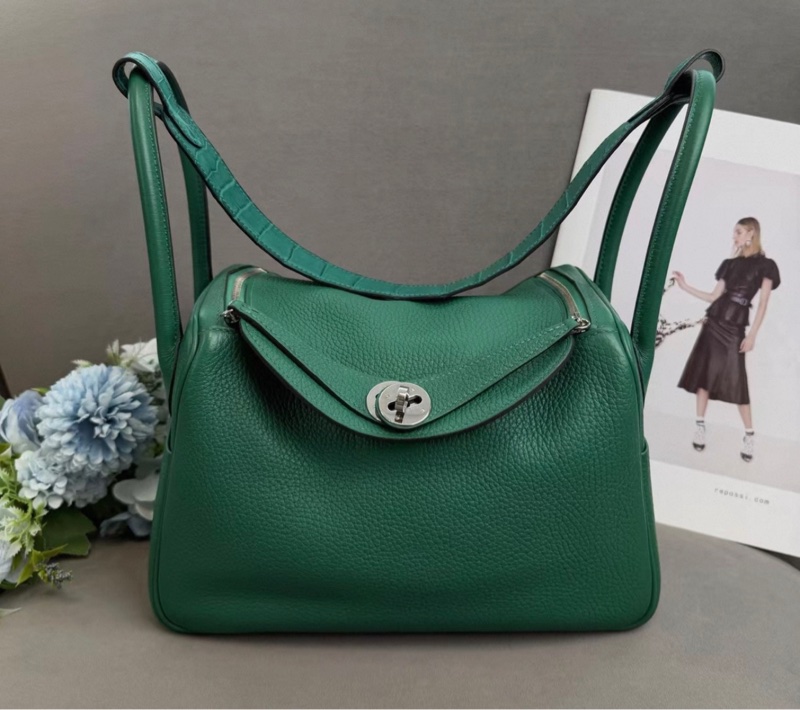 Hermes愛馬仕 lindy26 touch竹子綠拼鰐魚皮肩帶 銀扣 A刻-0