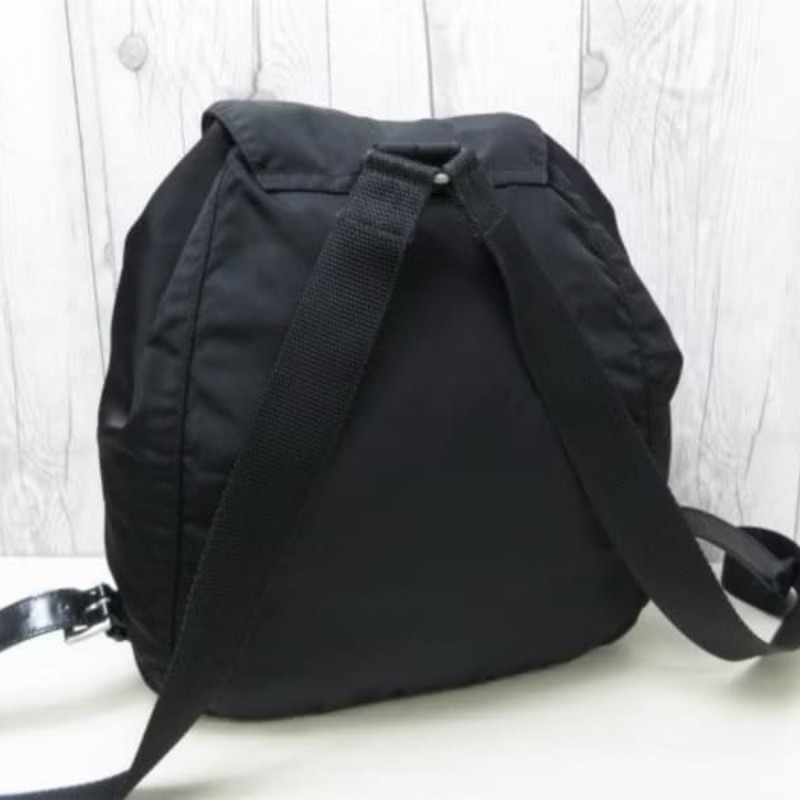 【LA LUNE】絕版古董品 Prada黑色銀標尼龍雙肩包 後背包 背囊 中古包 二手包-2