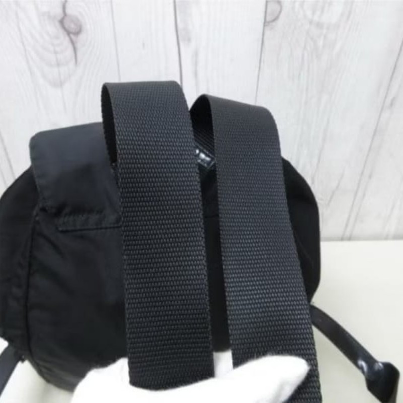【LA LUNE】絕版古董品 Prada黑色銀標尼龍雙肩包 後背包 背囊 中古包 二手包-4