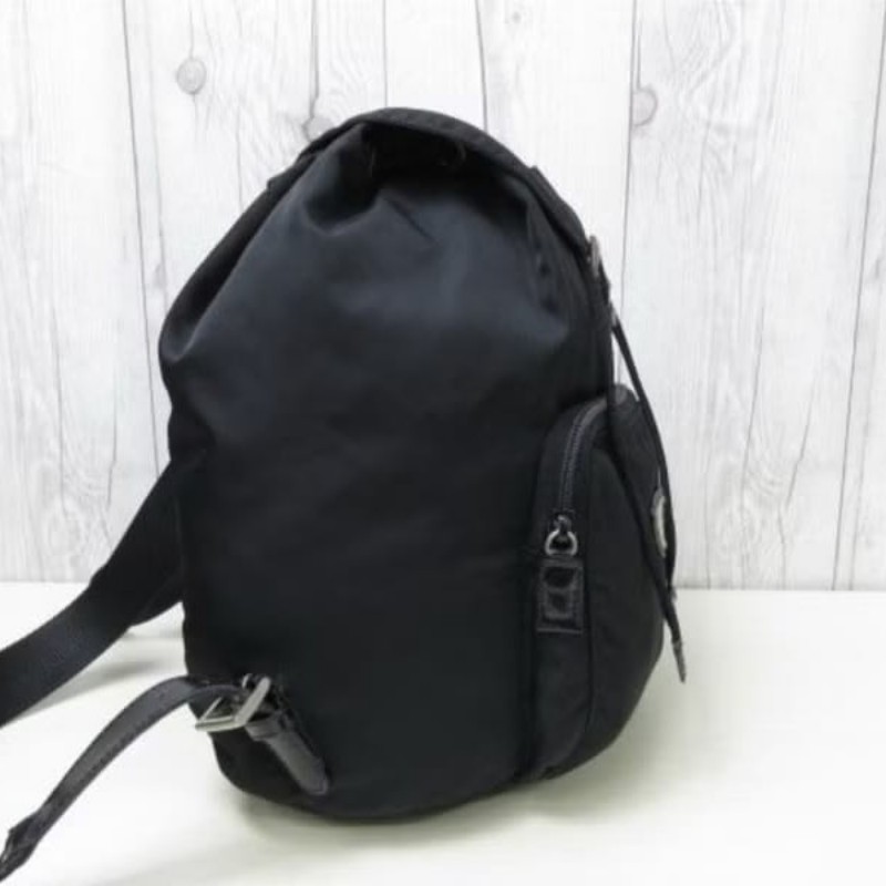 【LA LUNE】絕版古董品 Prada黑色銀標尼龍雙肩包 後背包 背囊 中古包 二手包-6