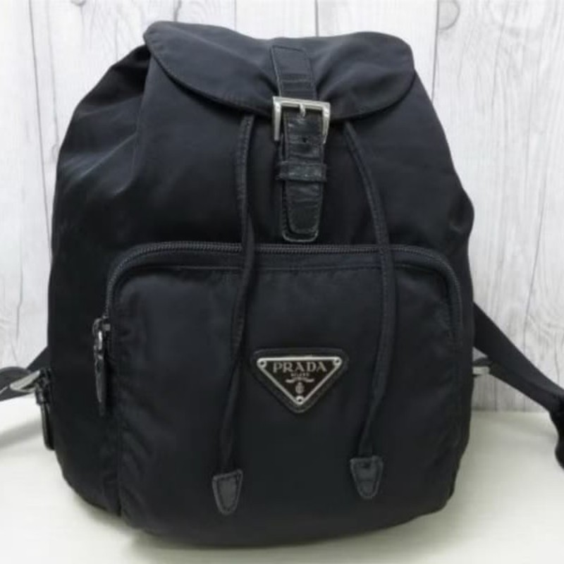 【LA LUNE】絕版古董品 Prada黑色銀標尼龍雙肩包 後背包 背囊 中古包 二手包-7