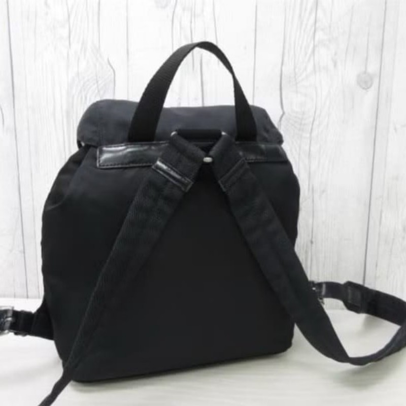 【LA LUNE】絕版古董品 Prada黑色銀標尼龍雙肩包 後背包 背囊 中古包 二手包-2