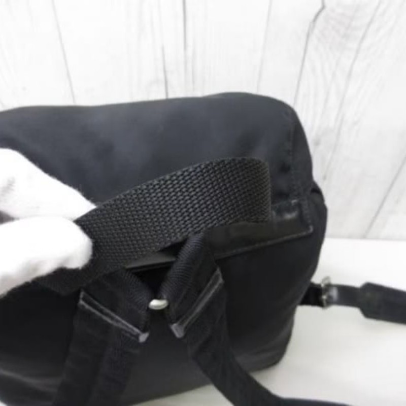 【LA LUNE】絕版古董品 Prada黑色銀標尼龍雙肩包 後背包 背囊 中古包 二手包-3