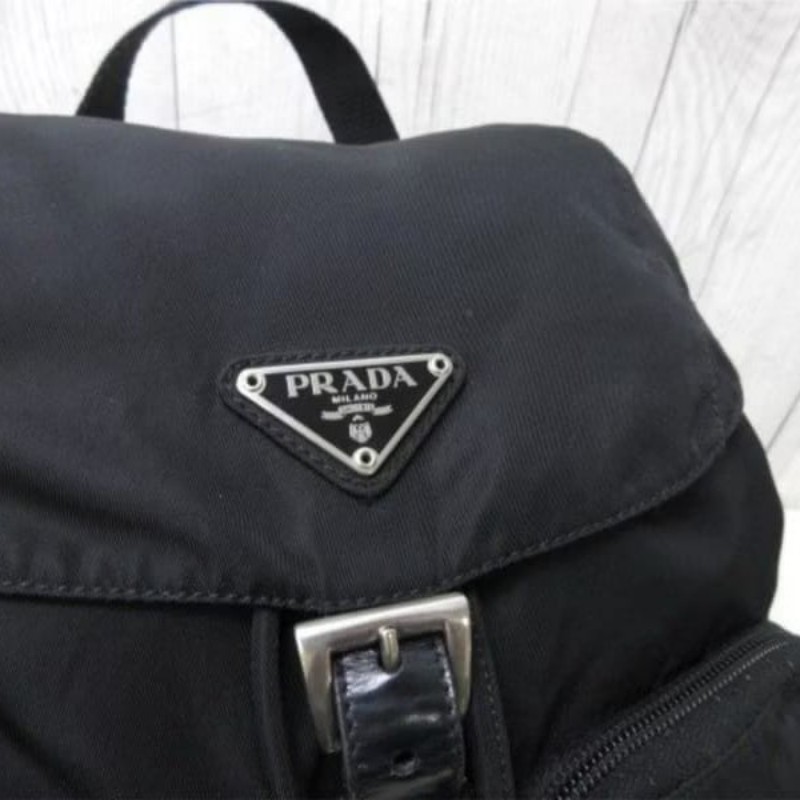 【LA LUNE】絕版古董品 Prada黑色銀標尼龍雙肩包 後背包 背囊 中古包 二手包-5