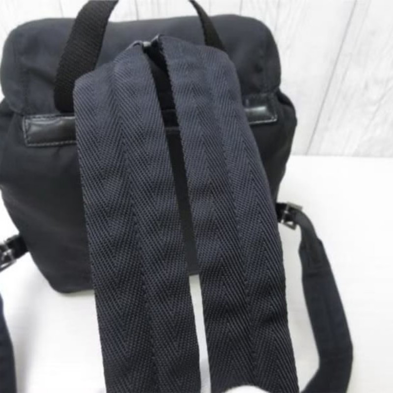 【LA LUNE】絕版古董品 Prada黑色銀標尼龍雙肩包 後背包 背囊 中古包 二手包-7